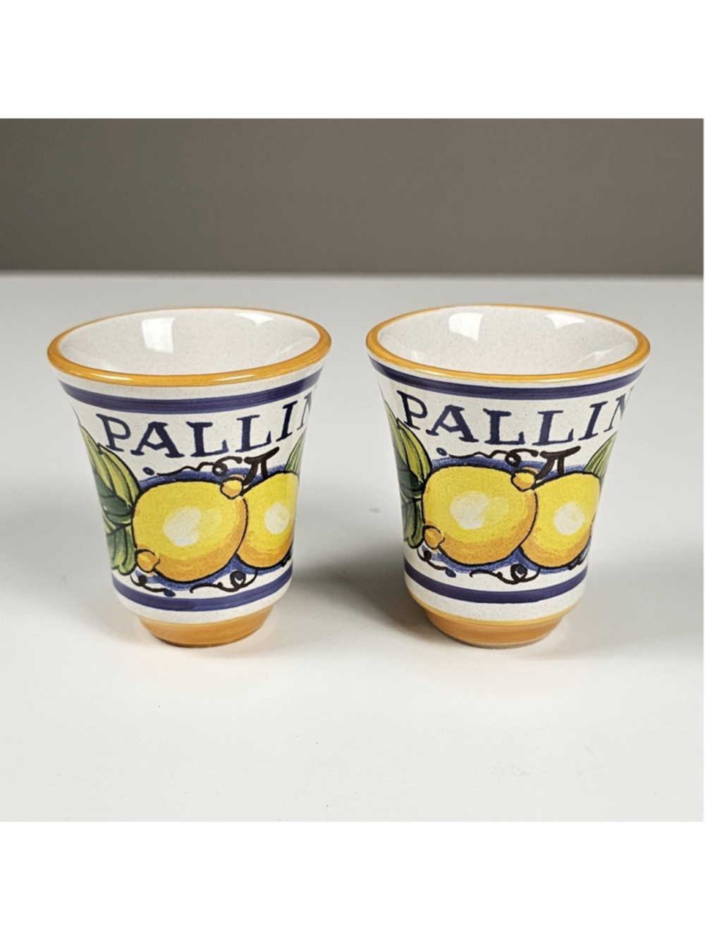 Set of 2 Deruta Pallini Limoncello Italian Pottery Shot Glasses - Excellent - Picture 3 of 10